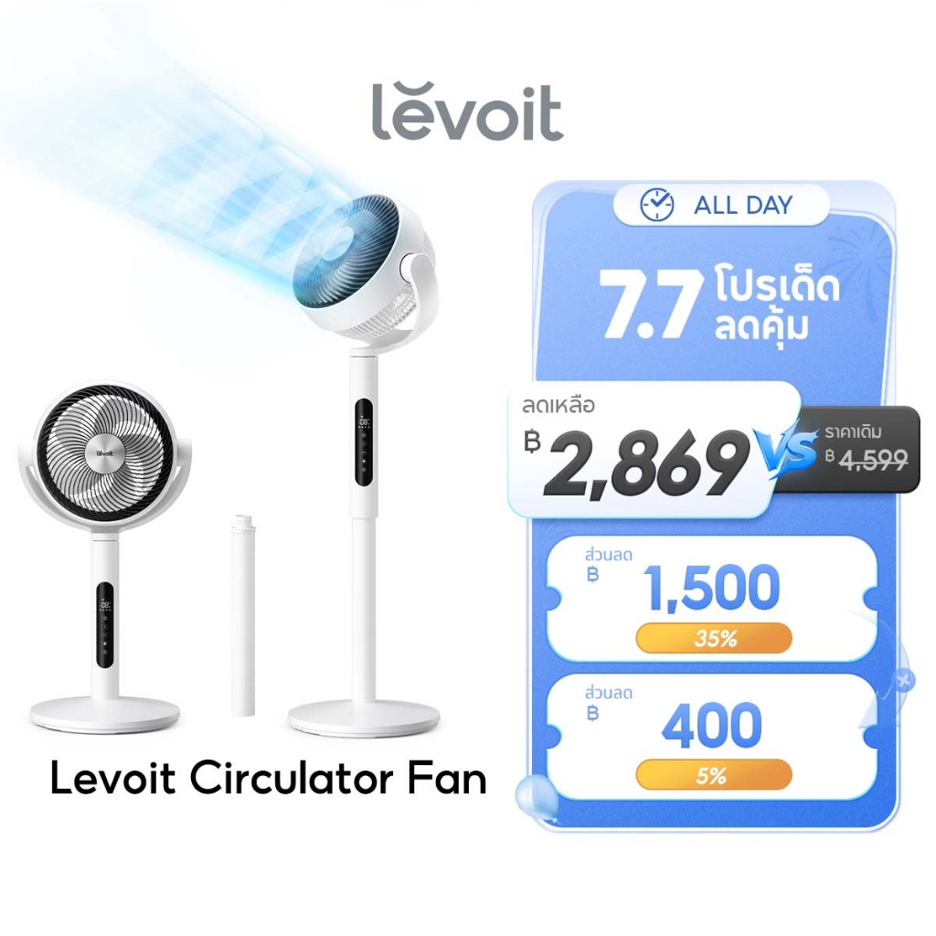 Levoit LPF-R432-WEU Smart Circulator Fan พัดลมหมุนเวียน | ปรับสูง 2 ระดับ + ส่าย 120°+90° | 12 ระดับความเร็ว เสียงเงียบ
