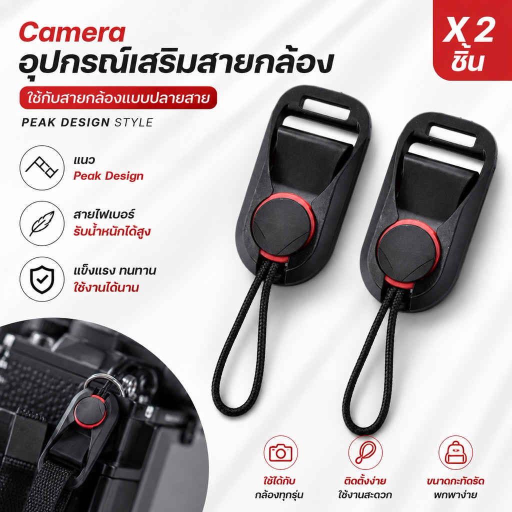 เเนวPeak Design ได้2ชิ้นได้หัวต่อสายกล้อง อุปกรณ์เสริม อัพเกรดสายกล้องเดิมของคุณให้ใช้งานได้ง่ายขึ้น (สีแดง)