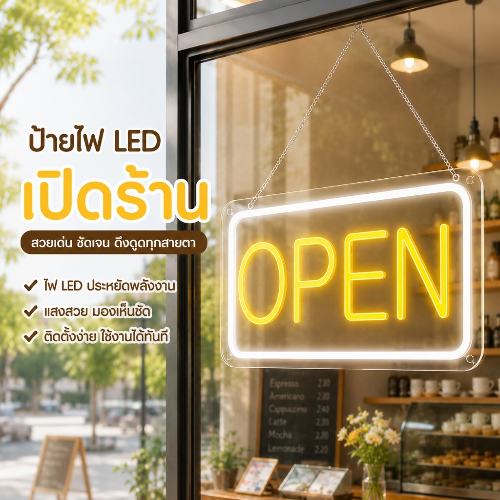 【รุ่นอัพเกรด ป้ายไฟ led】ป้ายไฟopen มีให้เลือก 3 สี ขนาด 42x23cm ปรับความสว่างได้ สวยงามทนทาน เหมาะสำหรับหน้าร้าน