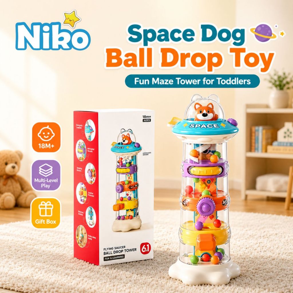 NIKO ของเล่นหอบอลตก Space Dog 18M+ ของเล่นเสริมพัฒนาการเด็ก ฝึกมือและสายตา ลูกบอลกลิ้งหลายชั้น พร้อมกล่องของขวัญ