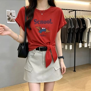 เสื้อครอปน่ารักสไตล์เกาหลี oversize เสื้อผ้าสาวอวบอ้วนไซส์ใหญ่ เสื้อยืดแบบหลวมสวยๆผู้หญิงแฟชั่นแฟชั่นมาใหม่ ผ่าด้านหลัง