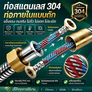 💥นใช้งานได้ 30 ปี💥 สายฝักบัว อาบนํ้า ข้อต่อแบบสากล หมุนแล้วใช้ได้ทันที 304แท้ 1.5/1.2m สายชำระ สายน้ำดี