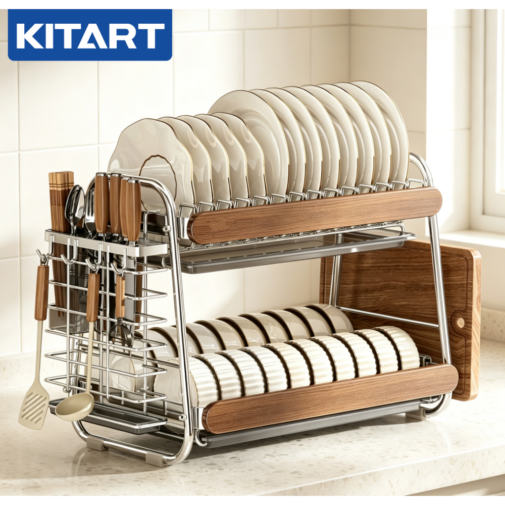 KITART ชั้นวางจาน เหล็กกล้าไร้สนิม 304 พร้อมที่วางเขียงและที่ใส่อุปกรณ์ครัว