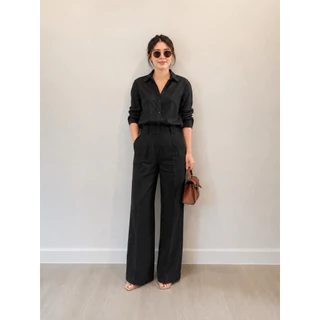 ชุดเซ็ตเชิ้ตลินินคู่กางเกงทรงกระบอก detailหูคู่เก็บทรงสวยS-3XL✅