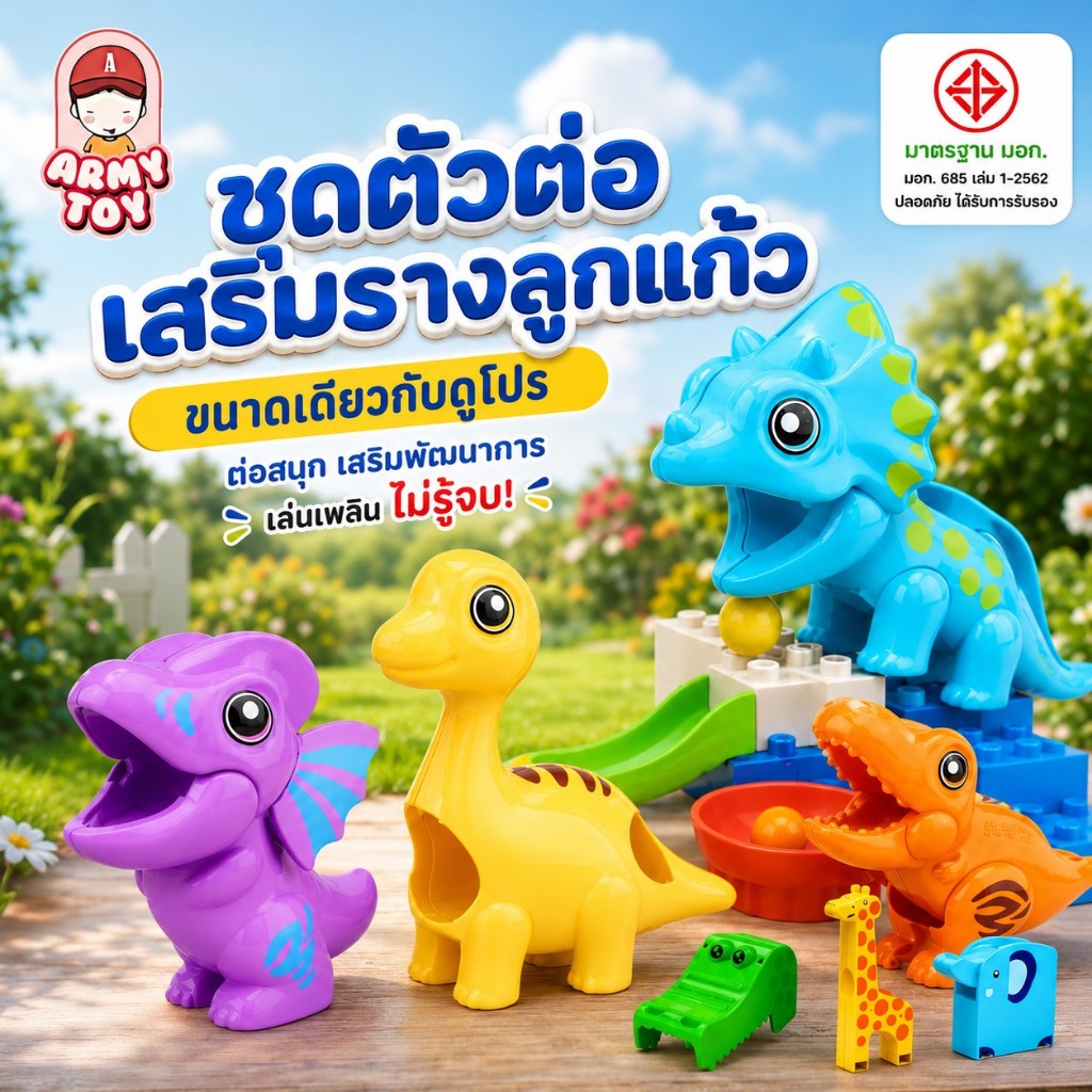 FEELO Accessories 11 อุปกรณ์เสริม ตัวต่อรางลูกแก้ว จระเข้ ช้าง ยีราฟ ไดโนเสาร์ [ตัวต่อขนาดใหญ่]