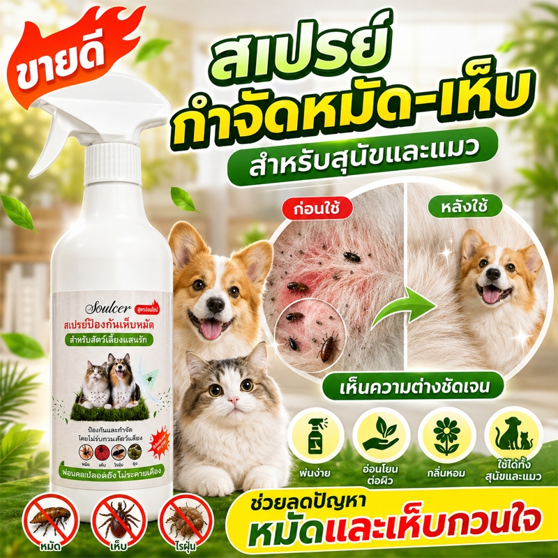 🐱กำจัดหมัดใน 1 วินาที🐕 สเปรย์กำจัดหมัดและเห็บ กำจัดเห็บ เหา ไร และหมัดได้อย่างมีประสิทธิภาพ ความปลอดภัยของสัตว์เลี้ยง