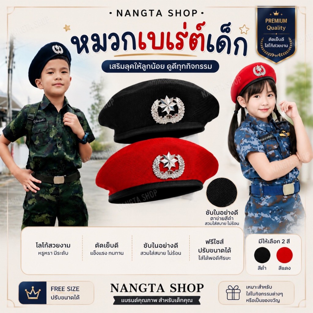 ชุดทหารเด็ก ชาย/หญิง หมวกเด็ก รูปที่ 3