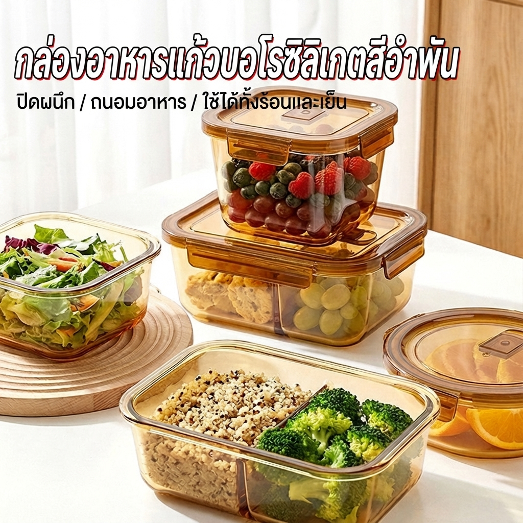 กล่องข้าวแก้ว ป้องกันการรั่วซึม เข้าไมโครเวฟได้ ปราศจาก BPA กระจกนิรภัยป้องกันการแตก สำหรับนักเรียนนำข้าวกลางวันไปทำงาน