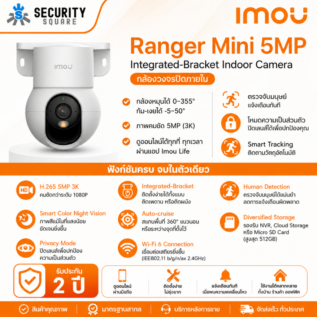 [ของแท้ประกันศูนย์2 ปี] IMOU Ranger Mini กล้องวงจรปิดไร้สาย ภายใน (5MP) รุ่น IPC-K2MP-5H1WE มีไมค์ คุยโต้ตอบได้ มี Ai