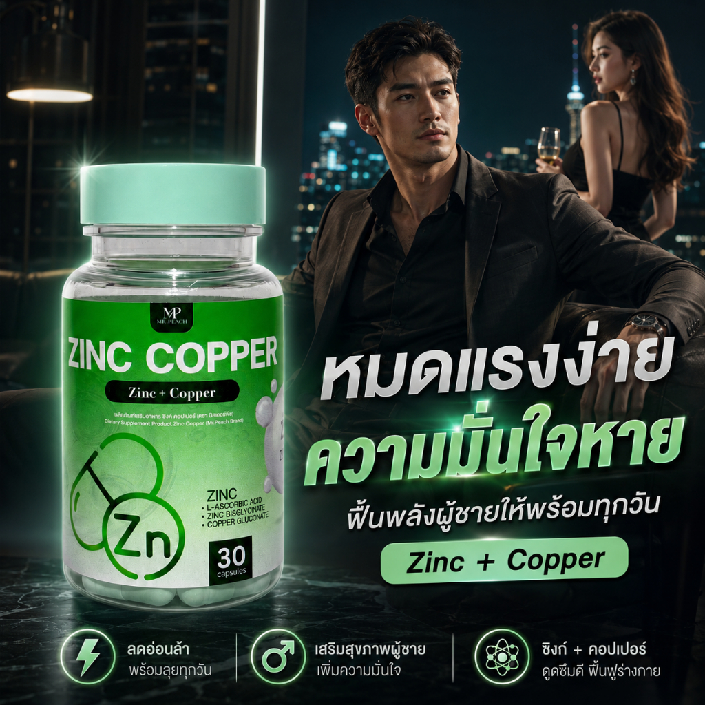 [1แถม1] ZINC COPPER : ซิ่งค์ พลัส คอปเปอร์ สูตรเฉพราะกิจ บำรุงชายของเเท้100% 1กระปุก 30 เเคปซูล