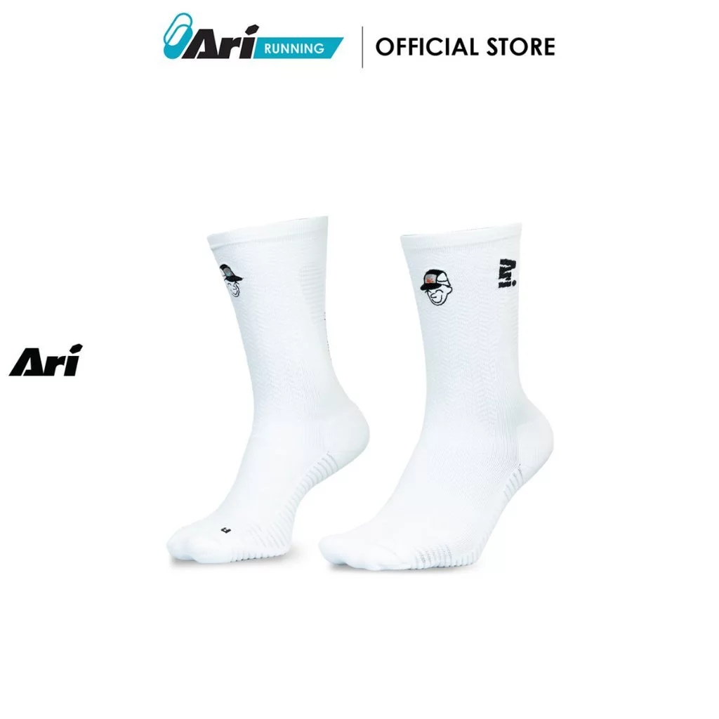 ARI ADEPT RUNNA CREW RUNNING SOCKS - WHITE (AHW1721-02) ถุงเท้า อาริ ADEPT RUNNA สีขาว