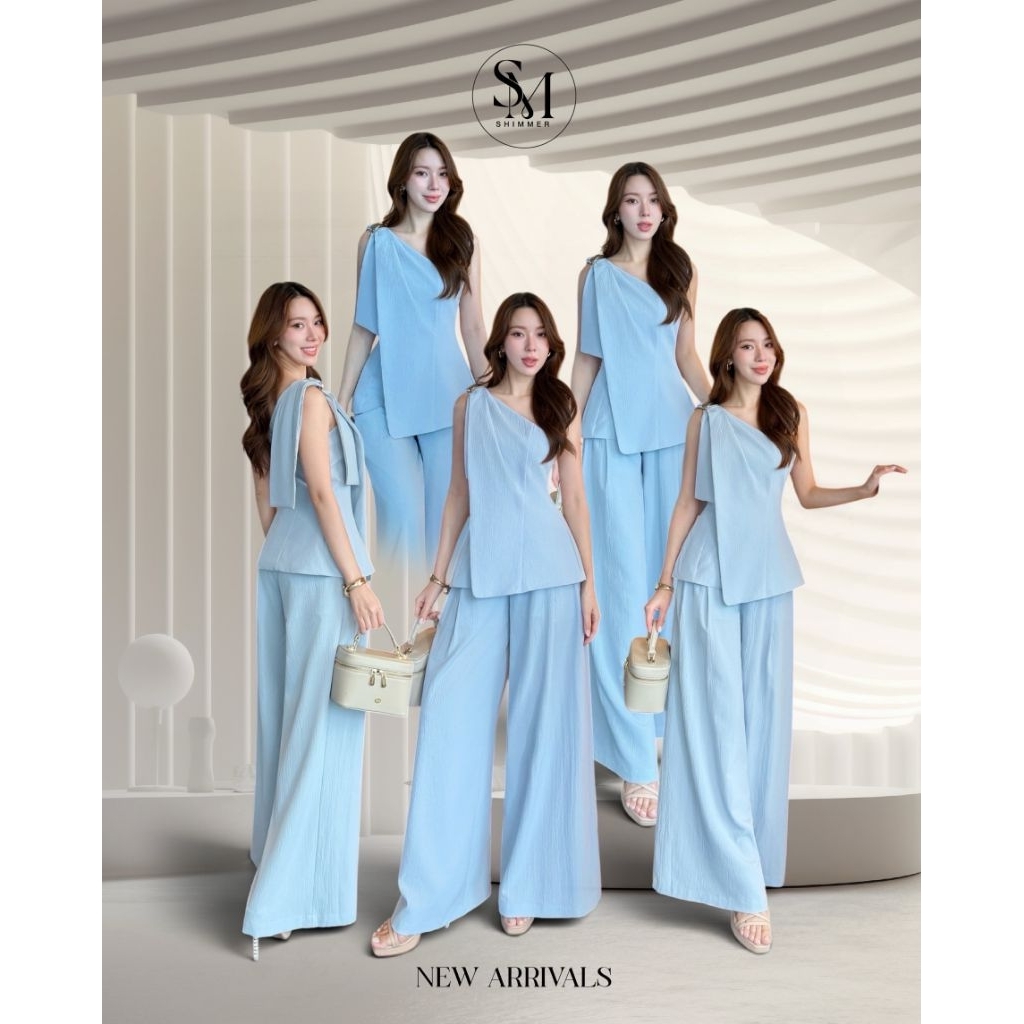 Shimmer■ ชุดเซ็ตเสื้อ + กางเกงขายาว One-Shoulder Pants Set