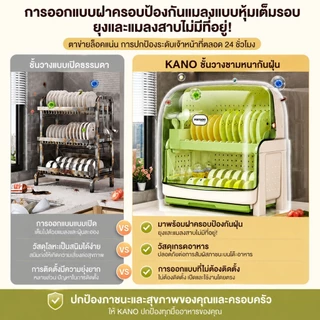 KANO ที่คว่ําจาน ชั้นวางจานชามในครัว ชั้นวางจาน 2 ชั้น ตู้จัดเก็บครัว ป้องกันแมลงสาบได้ แบบมีประตู