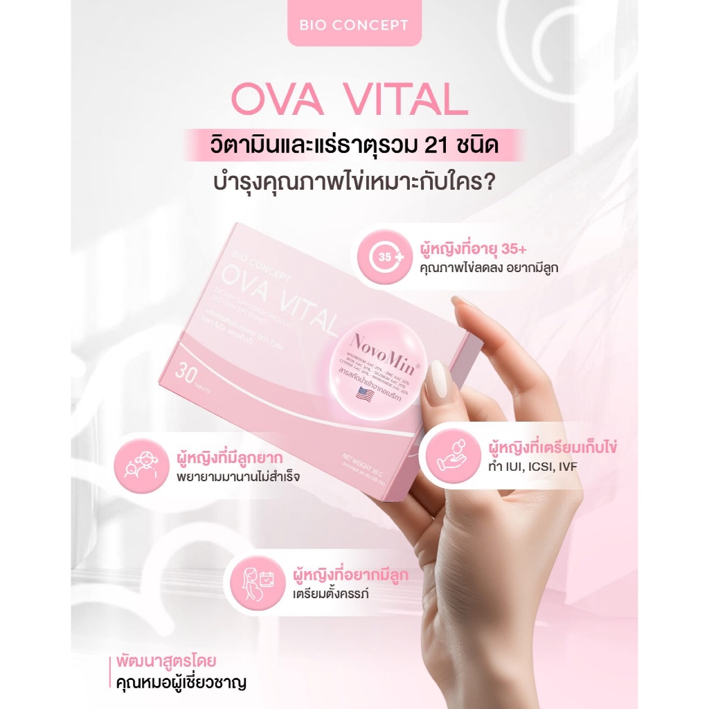 [แพ็ค 4]Ova Vital วิตามินบำรุงเซลล์ไข่ เตรียมตั้งครรภ์ ICSI IUI