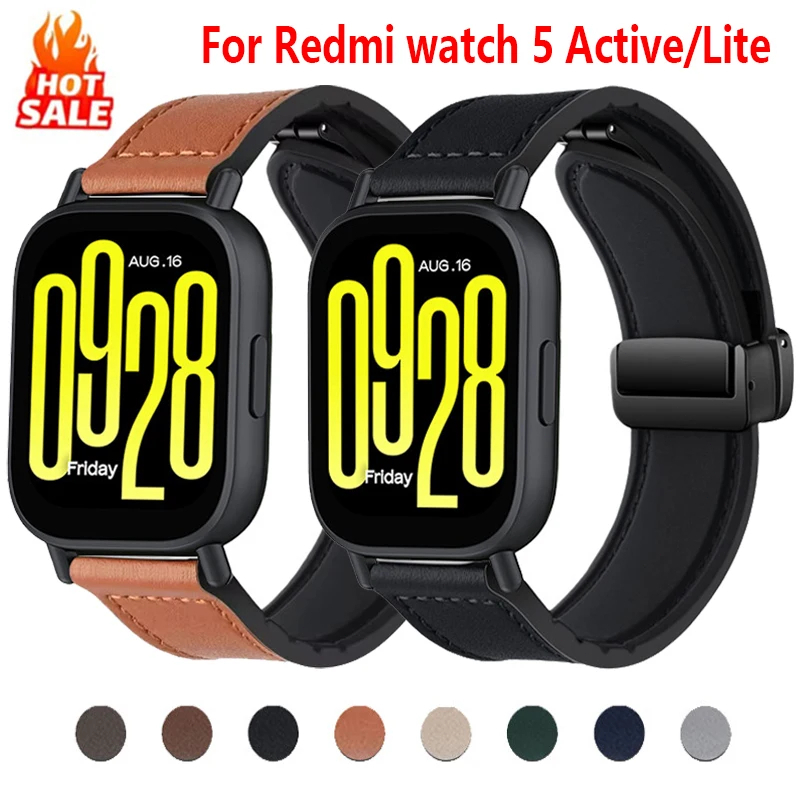 สายหนังแม่เหล็กขนาด 22 มม. สำหรับ Redmi Watch 5 Active/Redmi Watch 5 Lite สายสำหรับสายรัดข้อมือ Redmi Watch 3 Active