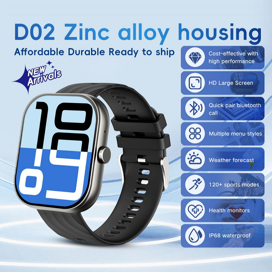 Smartwatch นาฬิกาสมาร์ทสปอร์ต หน้าจอ LCD 2.01นิ้ว IP68 กันน้ำ นาฬิกาวัดความดันโลหิต โทรผ่านบลูทูธได้ สำหรับ IOS&Android