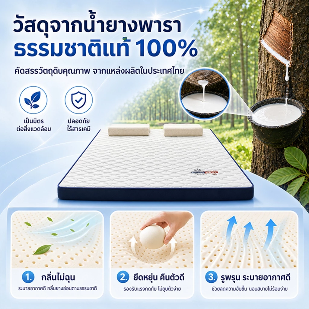 ที่นอนยางพารา 3ฟุต/3.5ฟุต/5ฟุต/6ฟุต เพื่อสุขภาพ thumbnail 4