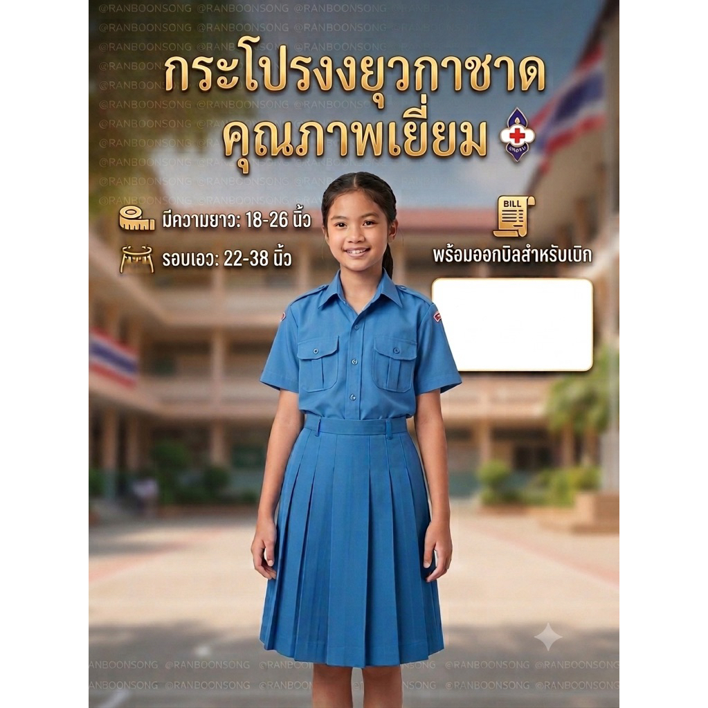 (มีบิลให้) กระโปรงยุวกาชาด (สีฟ้า) เอว 22 - 39