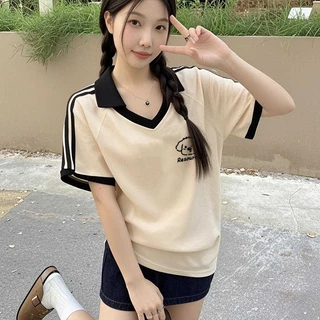 เสื้อปกทรงสเก็ตสวยๆผู้หญิงแฟชั่นมาใหม่ oversize เสื้อผ้าสาวอวบไซส์ใหญ่น่ารักๆ เสื้อยืดแขนสั้นลําลองทรงหลวมสไตล์เกาหลี