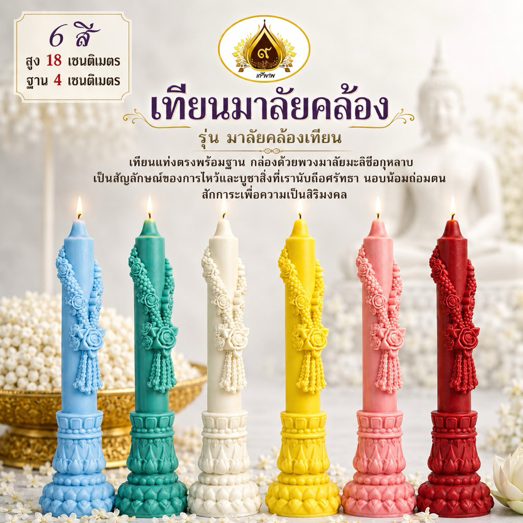 ใหม่ล่าสุด ++ เทียนมาลัยคล้อง มาลัยคล้องเทียน เทียนไหว้พระ บูชาพระ