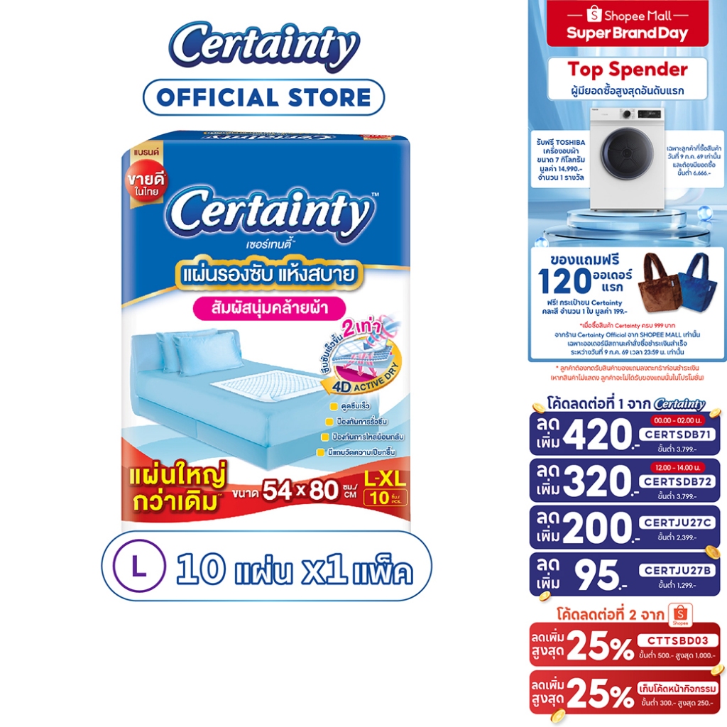 Certainty Bed Sheet แผ่นรองซับ ไซส์ L-XL (10 แผ่น) x 4