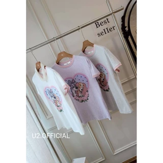 U2 เสื้อยืดผ้าสลาฟ ลายการ์ตูน แต่งกุ๊นขอบ
