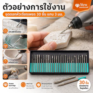 🚀ส่งด่วน ส่งไว 🚀ชุดหัวเจียรเพชร แกน 3 มม. (30 ชิ้น)ดอกเจียรพิมพ์ หัวเจียรเพชรแกน
