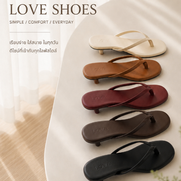 LOVE SHOES รองเท้าส้นสูง 1 นิ้ว หูคีบ เสนิมพื้นนุ่ม  เดินสบาย 35-41