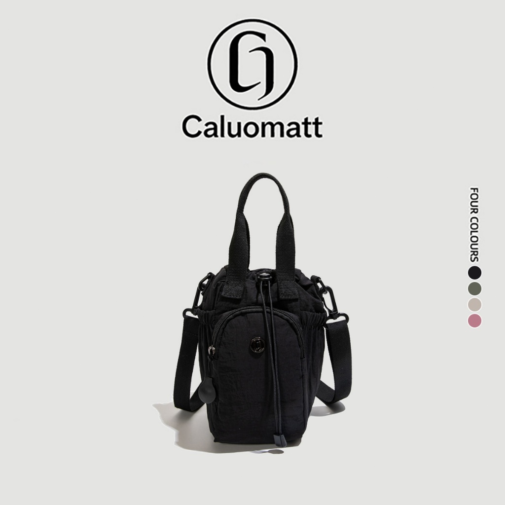 【Caluomatt.TH】กระเป๋าถังเล็กผ้าไนล่อนสะพายข้าง อเนกประสงค์ใส่มือถือ มีหูหิ้ว+สายปรับได้ 4เฉดสี สไตล์ลำลองประจำวัน