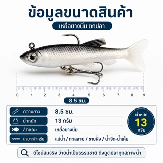 ล่อพลาสติกอ่อน ที-หาง 8 ซม. 13 กรัม หางพายสําหรับตกปลาปลาเทราท์เบส