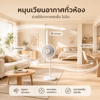 พัดลมหมุนเวียนอากาศตั้งพื้น 10 นิ้ว ลมแรง ส่งลมไกล 10 ม. เสียงเงียบ ประหยัดไฟ สำหรับบ้านและสำนักงาน