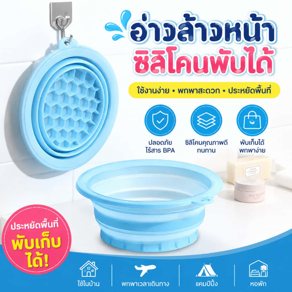 BLIVO อ่างล้างหน้า ซิลิโคนพับได้ face ice bath ถาดน้ำแข็งในตัว ยกกระชับผิวหน้า