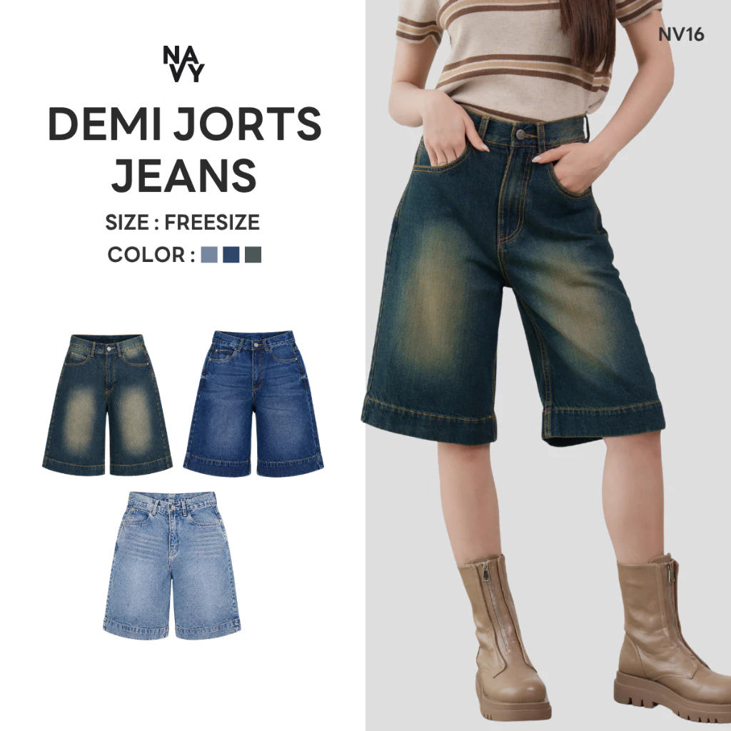 NV016 - Demi Jorts Jeans ยีนส์ขากระบอก 3 ส่วน
