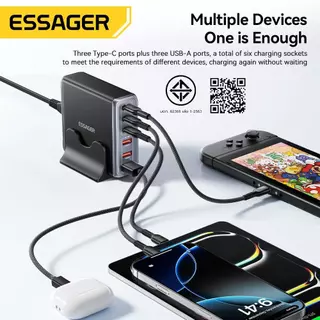 Essager 85W GaN 3 Type-C+3 USB-A อัจฉริยะอุณหภูมิต่ําชาร์จเร็วเครื่องชาร์จเดสก์ท็อปเข้ากันได้กับแล็ปท็อปสมาร์ทโฟน B11