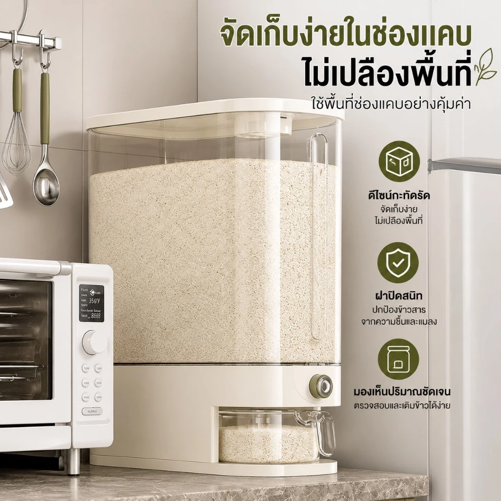 KANO ถังข้าวสาร ข้าวสาร กล่องเก็บข้าวสารป้องกันความชื้น ใช้งานสะดวก กดปุ่ม ข้าวจะไหลออกมาเอ thumbnail 4