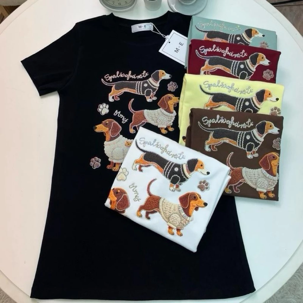 เสื้อยืดป้ายME รีดเพชรลายน้องหมาใส่เสื้อ