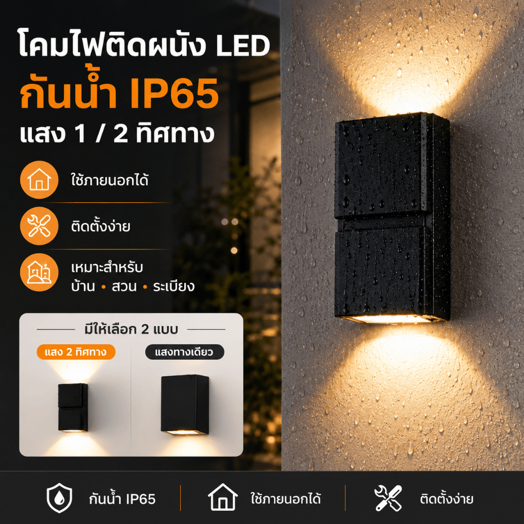 โคมไฟติดผนัง LED 220V กันน้ำ 3W/6W/9W ไฟผนังภายนอก สำหรับหน้าบ้าน สวน ระเบียง สไตล์โมเดิร์น พร้อมส่ง