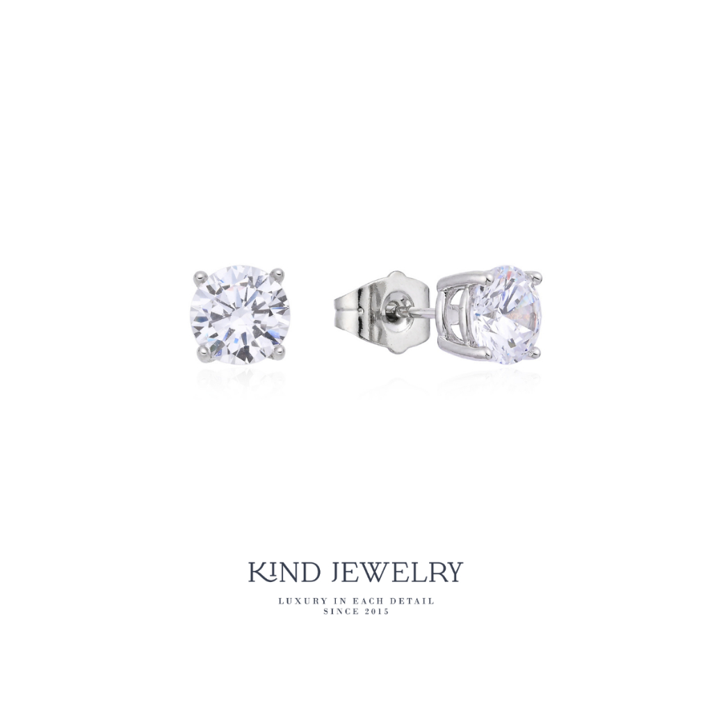 Kind Jewelry ต่างหูเพชรเม็ดเดี่ยวติดหู เพชรสวิส 2 กะรัต single 8mm