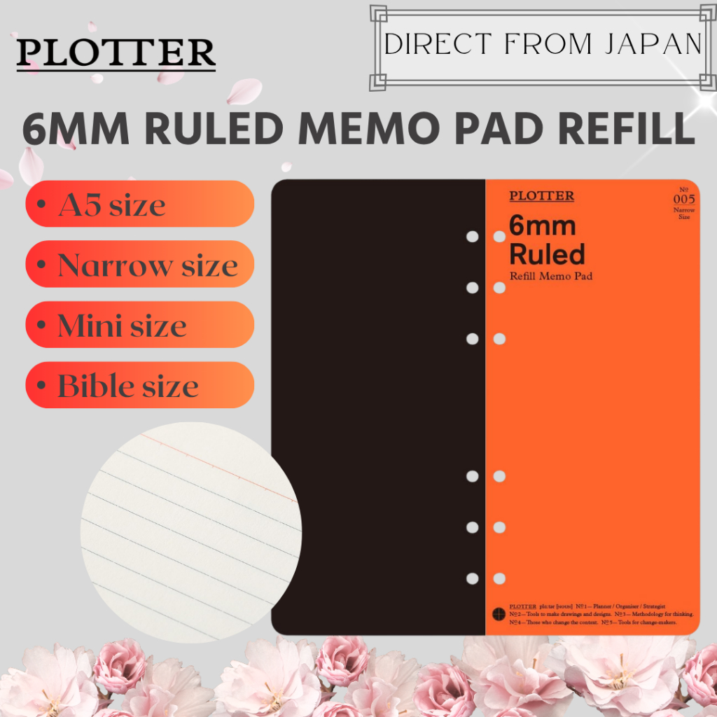 PLOTTER 6mm Ruled Memo Pad Refill A5 Mini Bible Narrow 80 Sheets Made in Japan
