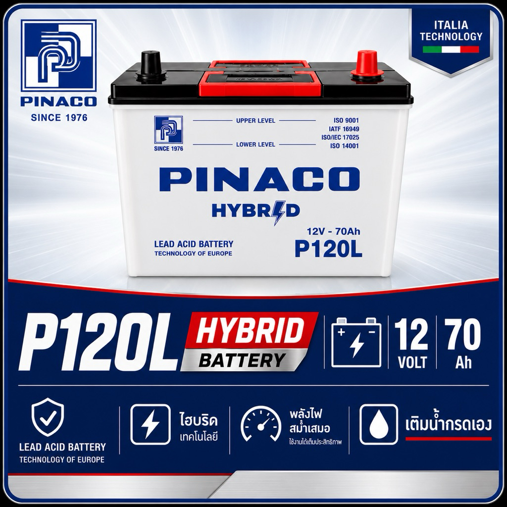แบตเตอรี่Pinacoรุ่นP120 ไฮบริด85D31L/R-70ออมป์