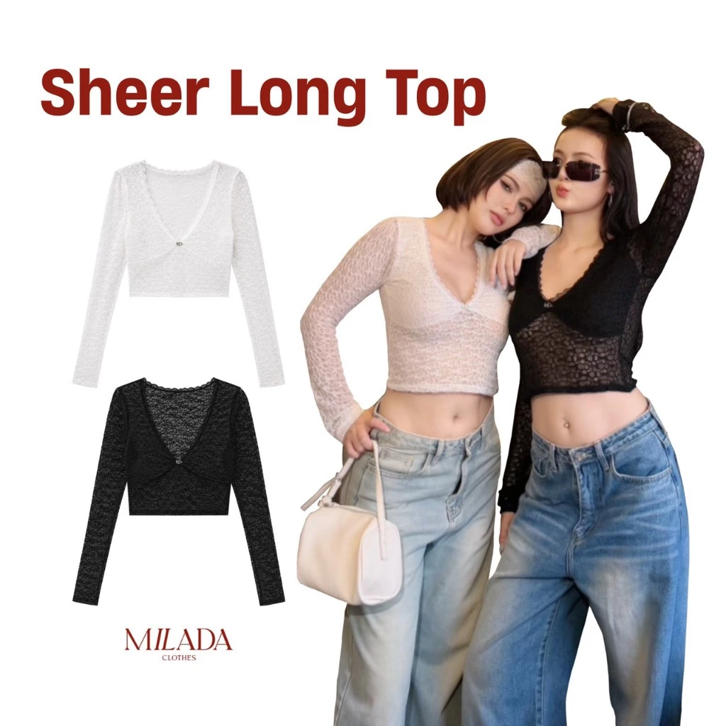 Sheer longtop เสื้อแขนยาวลูกไม้ (5013)