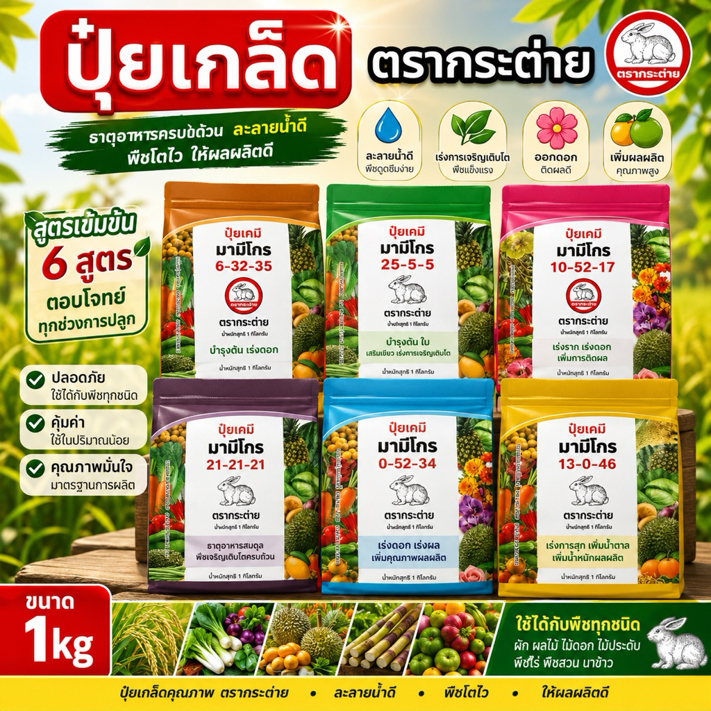 รวมปุ๋ยเกล็ด ตรากระต่าย ขนาด1กิโลกรัม