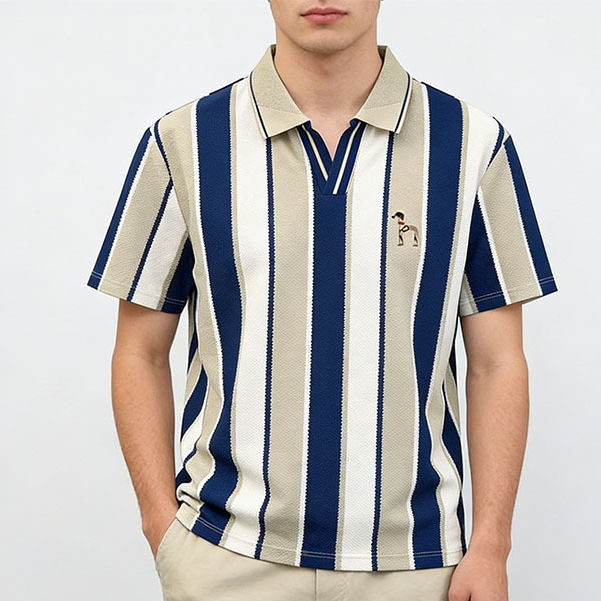 พร้อมส่ง เสื้อโปโลลายทางคลาสสิกสำหรับผู้ชาย