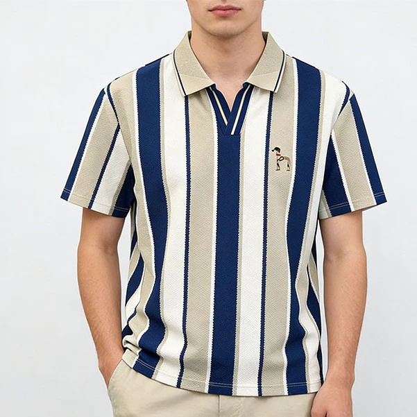 พร้อมส่ง เสื้อโปโลลายทางคลาสสิกสำหรับผู้ชาย