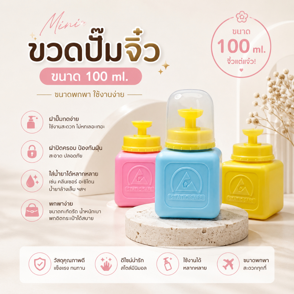 ขวดใส่น้ำยาล้างเล็บ ขวดปั้มน้ำจิ๋ว​ น้ำยาล้างเล็บ 100 ml. พร้อมส่ง​