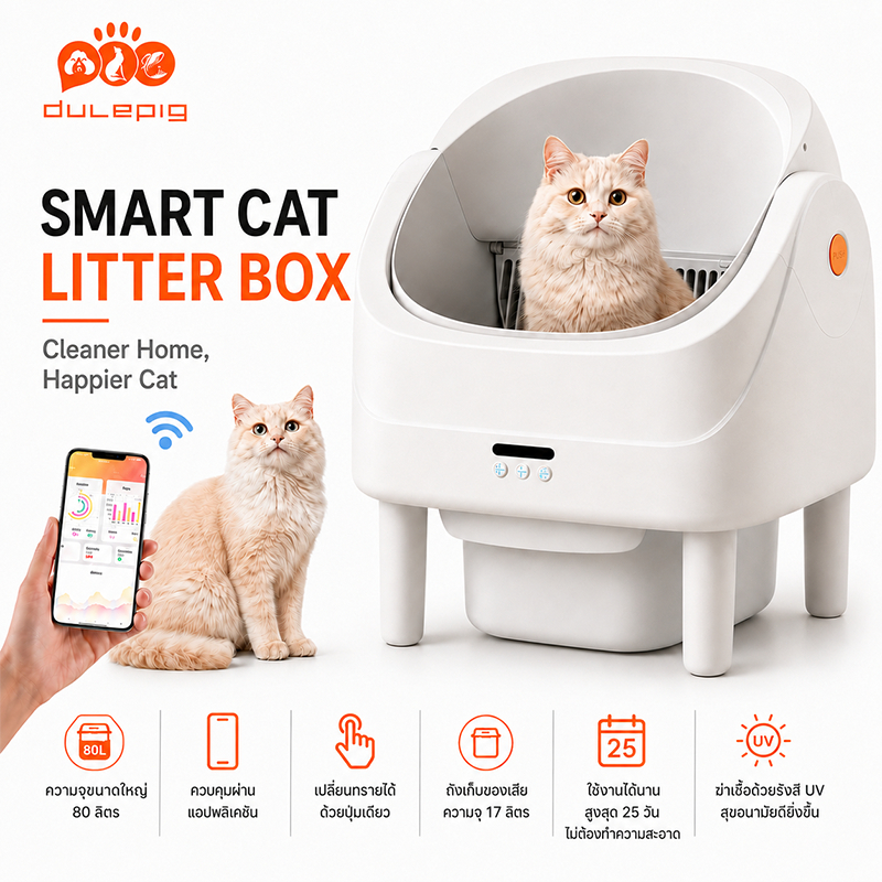 Dulepig Automatic litter box TuyaAPP ห้องน้ำแมวอัตโนมัติ ฆ่าเชื้อด้วยรังสีUV   ห้องน้ำแมวอัต ห้องน้ำเเมวแบบอัตโนมัติ