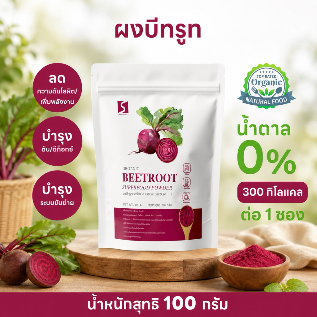 ผงบีทรูท ขนาด 100 กรัม  ( Organic Beetroot Powder )