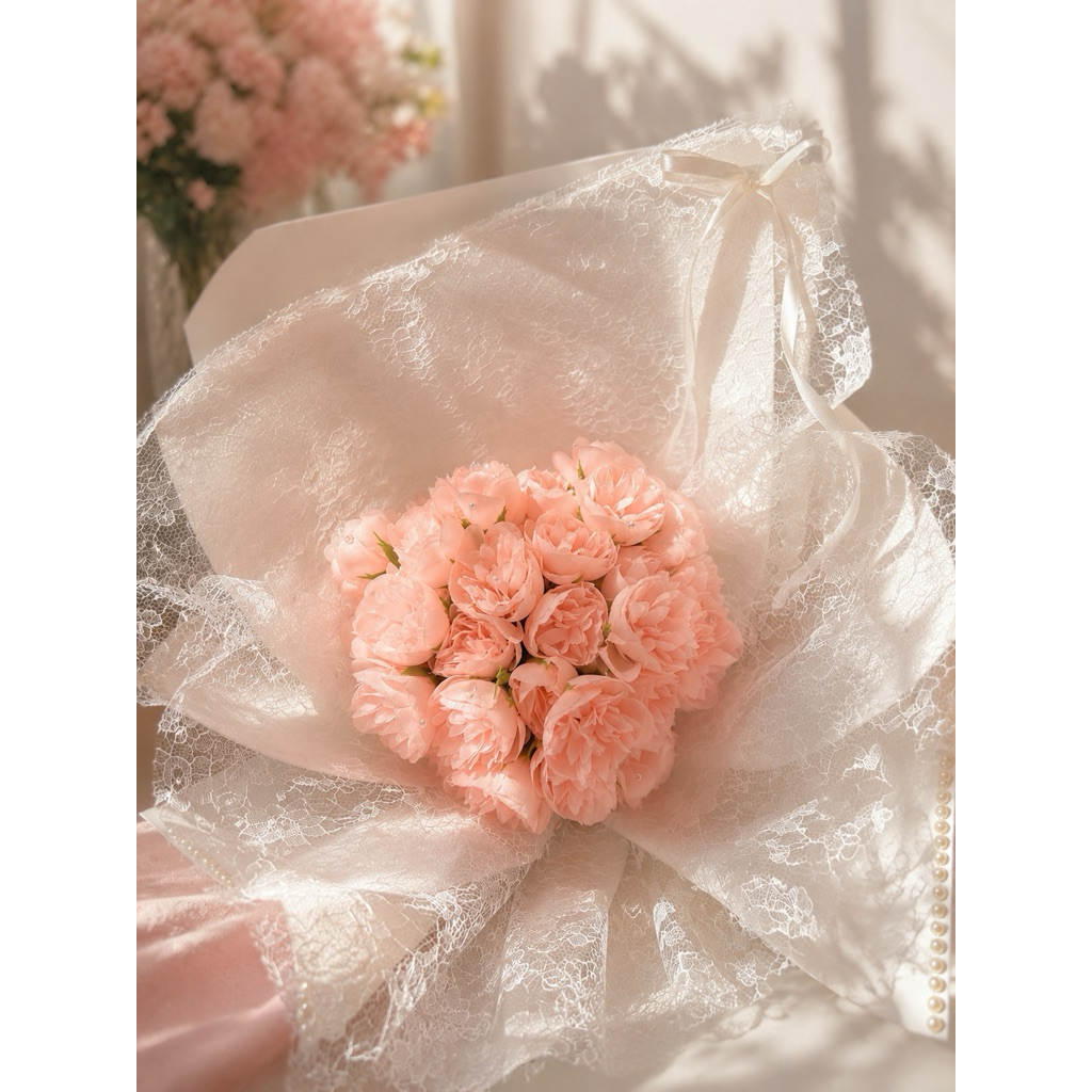 🩰Mini Peony|ช่อดอกพีโอนี🌸 สีพีช พีโอนีมินิ [ปักชื่อฟรี]  ดอกไม้ให้แฟน เซอร์ไพรส์💖