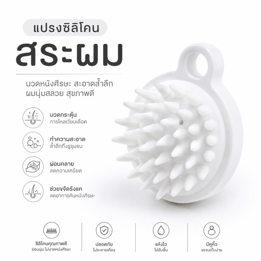พร้อมส่ง แปรงสระผม ซิลิโคนสระผม ช่วยนวดหนังศรีษะ ทำความสะอาดเส้นผม ผ่อนคลาย