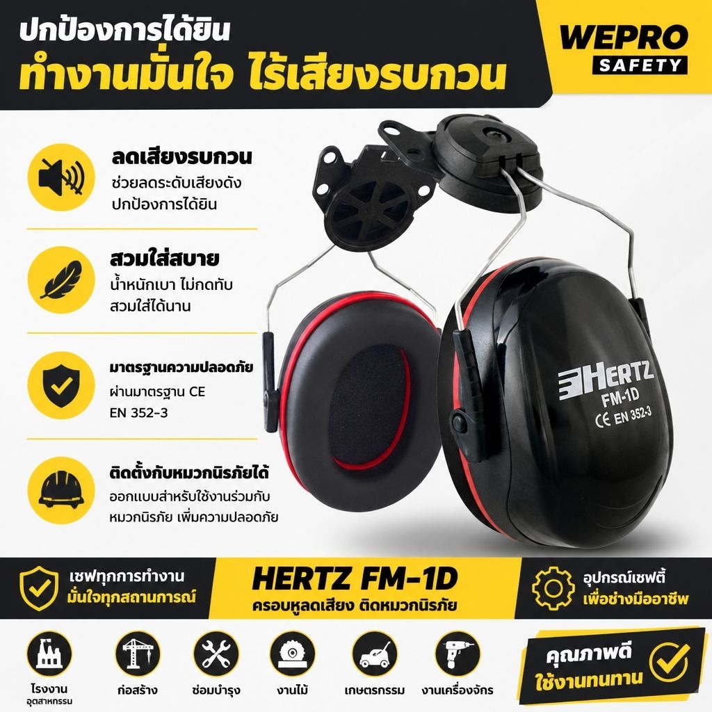 ที่ครอบหูลดเสียงแบบติดหมวกนิรภัย E-Hertz FM-1D